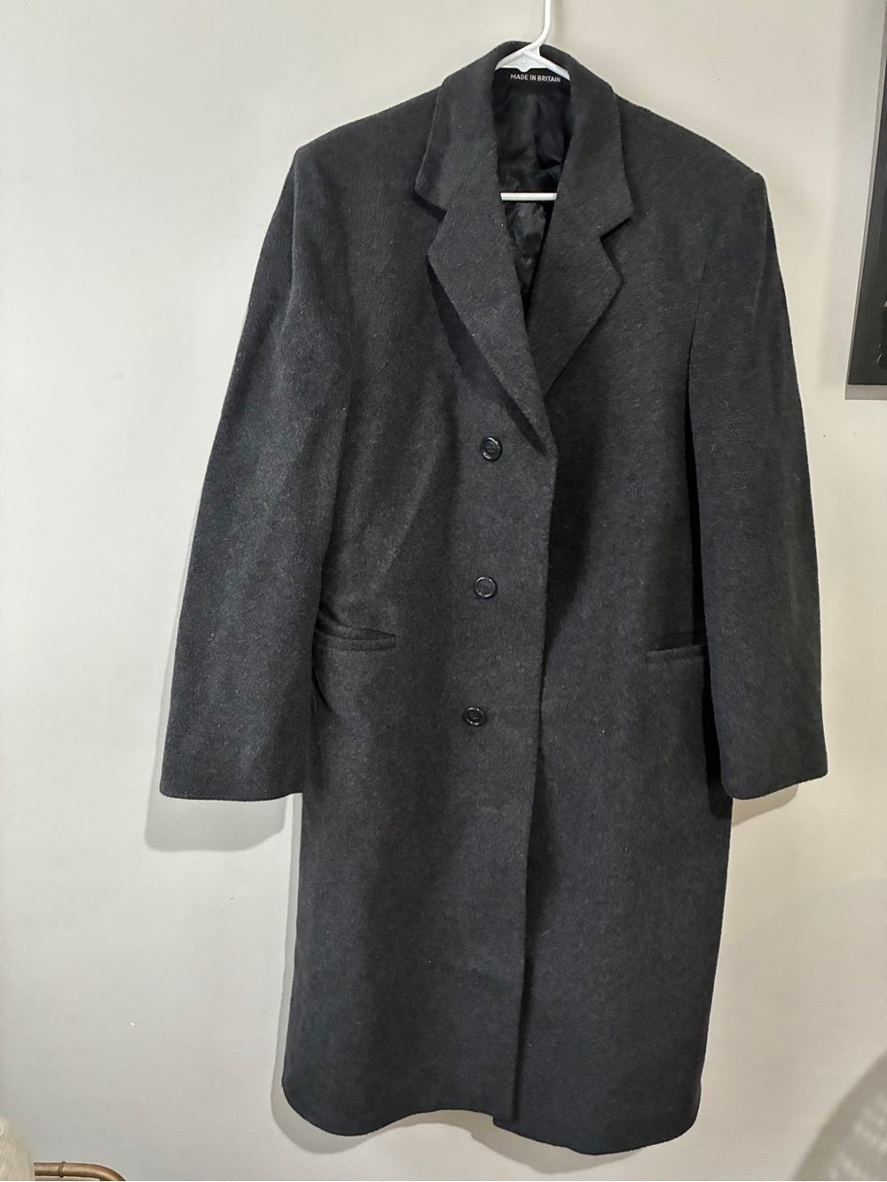 Classic Long Charcoal Wool Overcoat